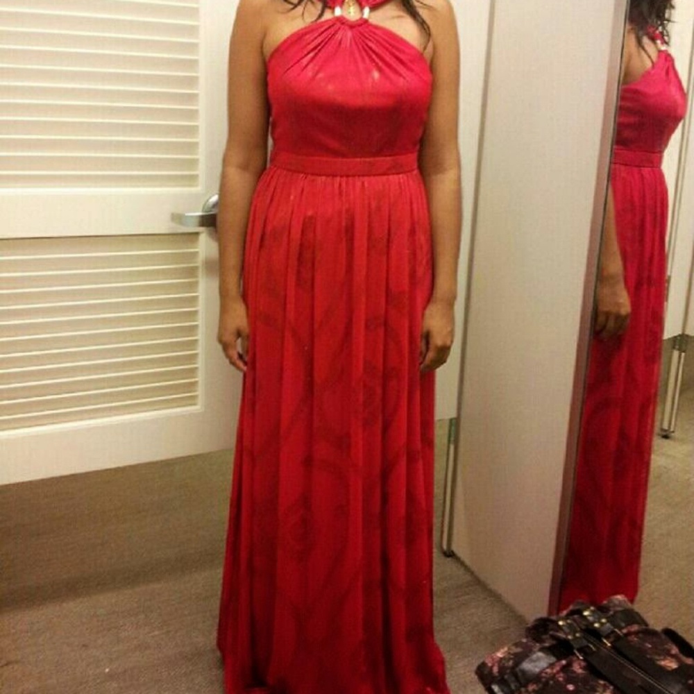 Betsy & Adam Red full-length Evening Gown